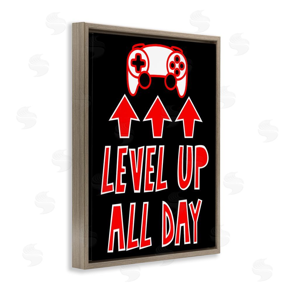 Marcus Prime Level Up All Day Gamer Brown Floating Frame Canvas Wall Art Print