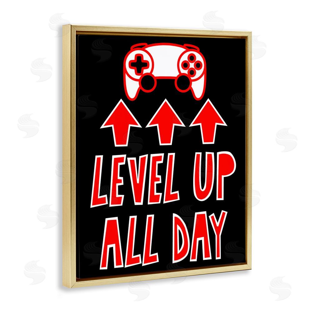 Marcus Prime Level Up All Day Gamer Gold Floating Frame Canvas Wall Art Print