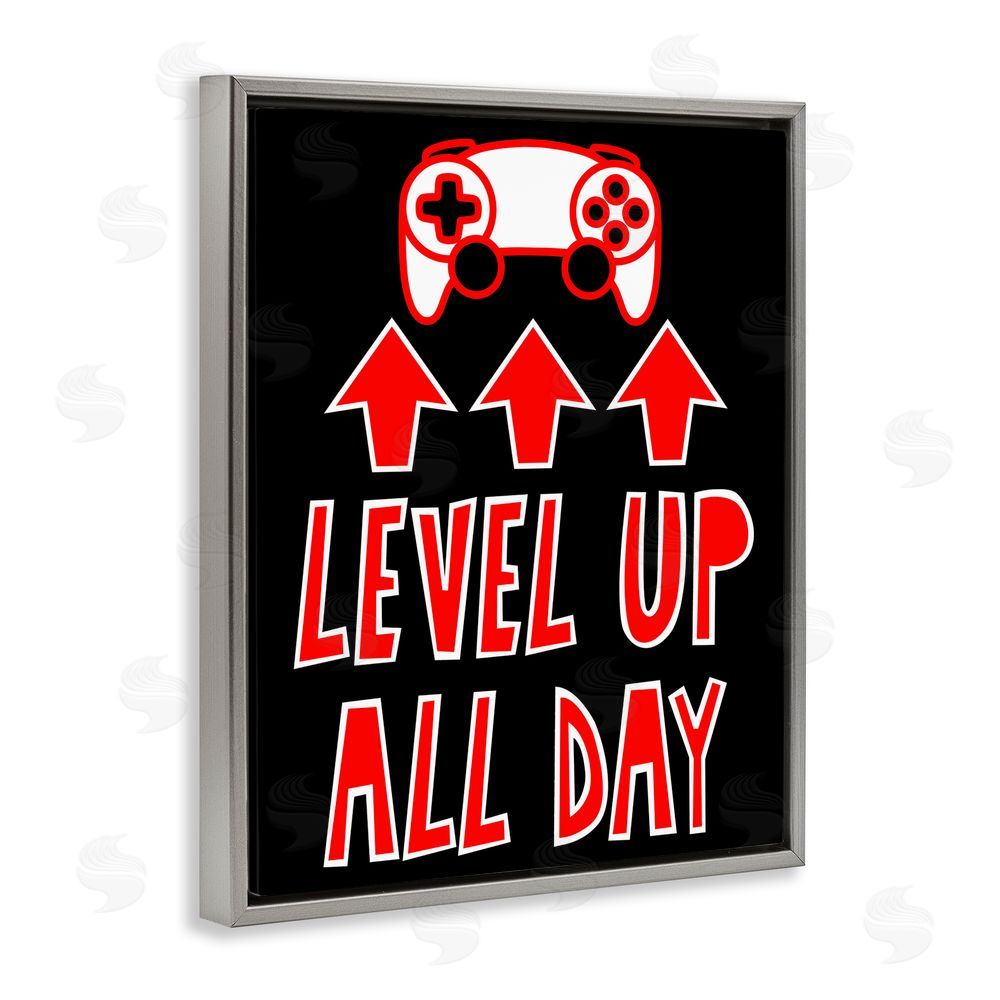 Marcus Prime Level Up All Day Gamer Gray Floating Frame Canvas Wall Art Print