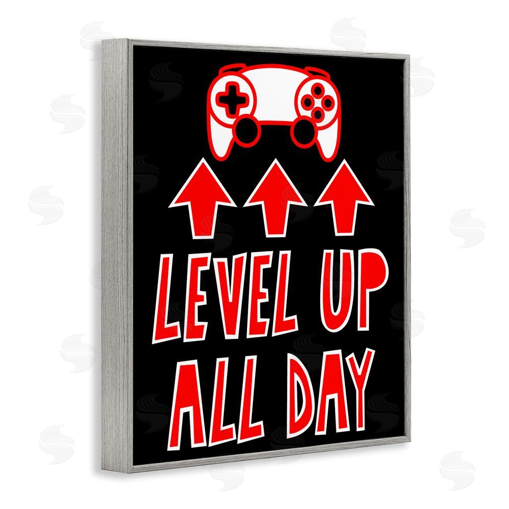 Marcus Prime Level Up All Day Gamer Gray Framed Giclee Wall Art Print