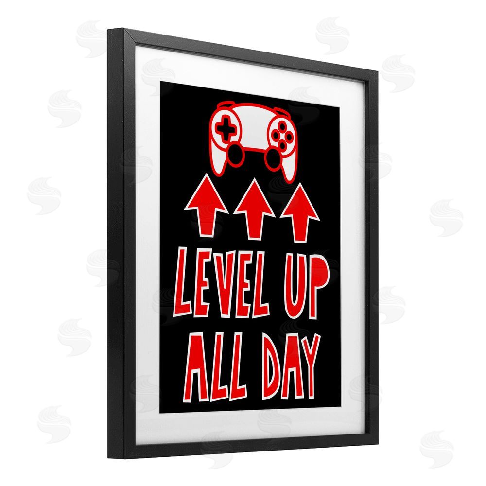 Marcus Prime Level Up All Day Gamer Black Framed Print Under Glass with White Mat Wall Art