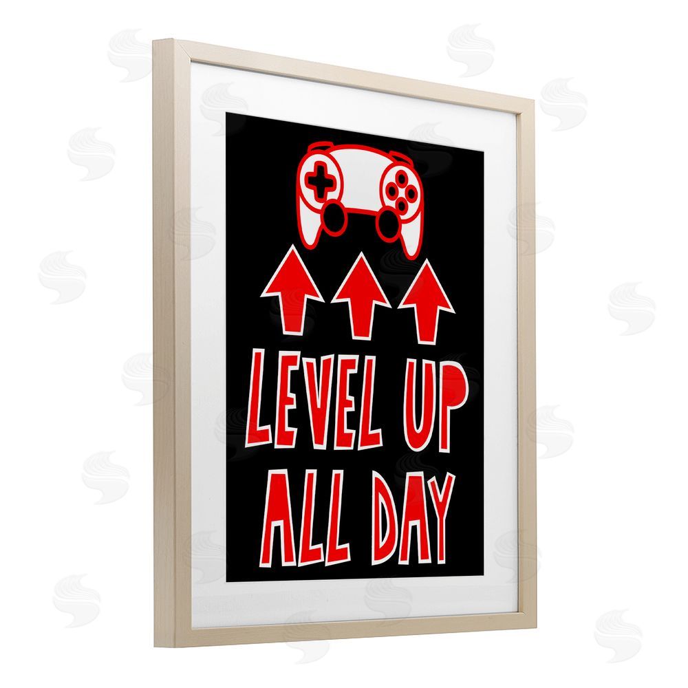 Marcus Prime Level Up All Day Gamer Birch Framed Print Under Glass with White Mat Wall Art