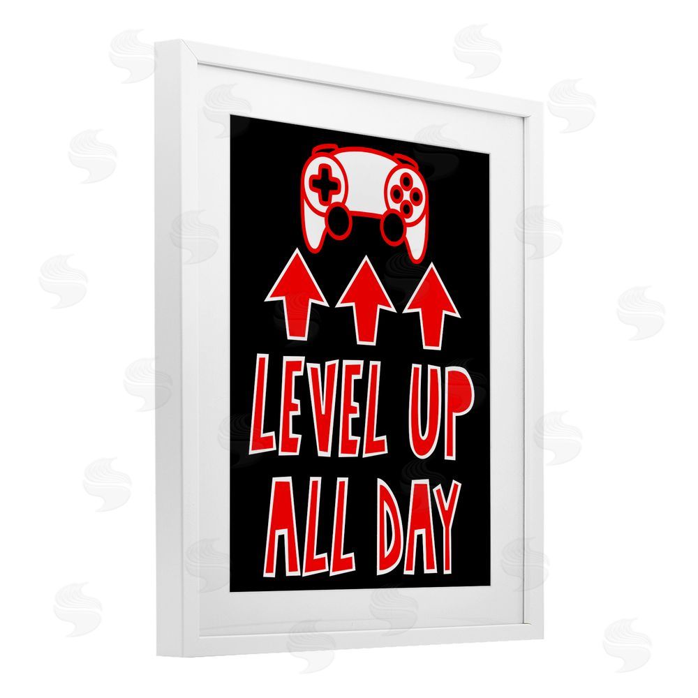 Marcus Prime Level Up All Day Gamer White Framed Print Under Glass with Mat Wall Art