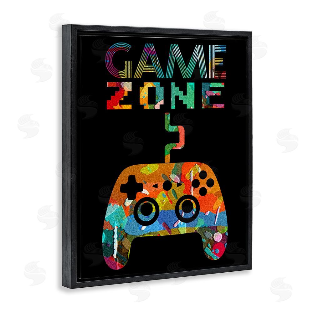 Marcus Prime Collaged Retro Game Zone Black Floating Frame Canvas Wall Art Print
