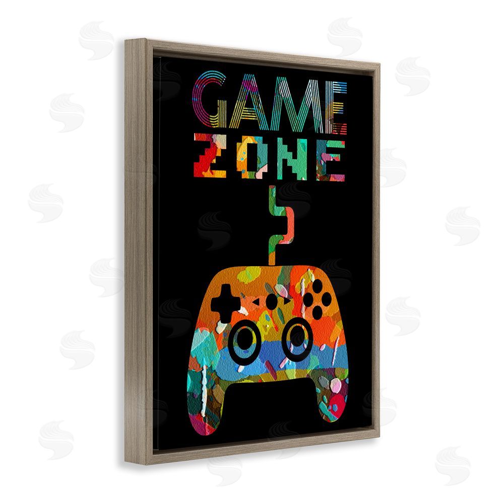 Marcus Prime Collaged Retro Game Zone Brown Floating Frame Canvas Wall Art Print