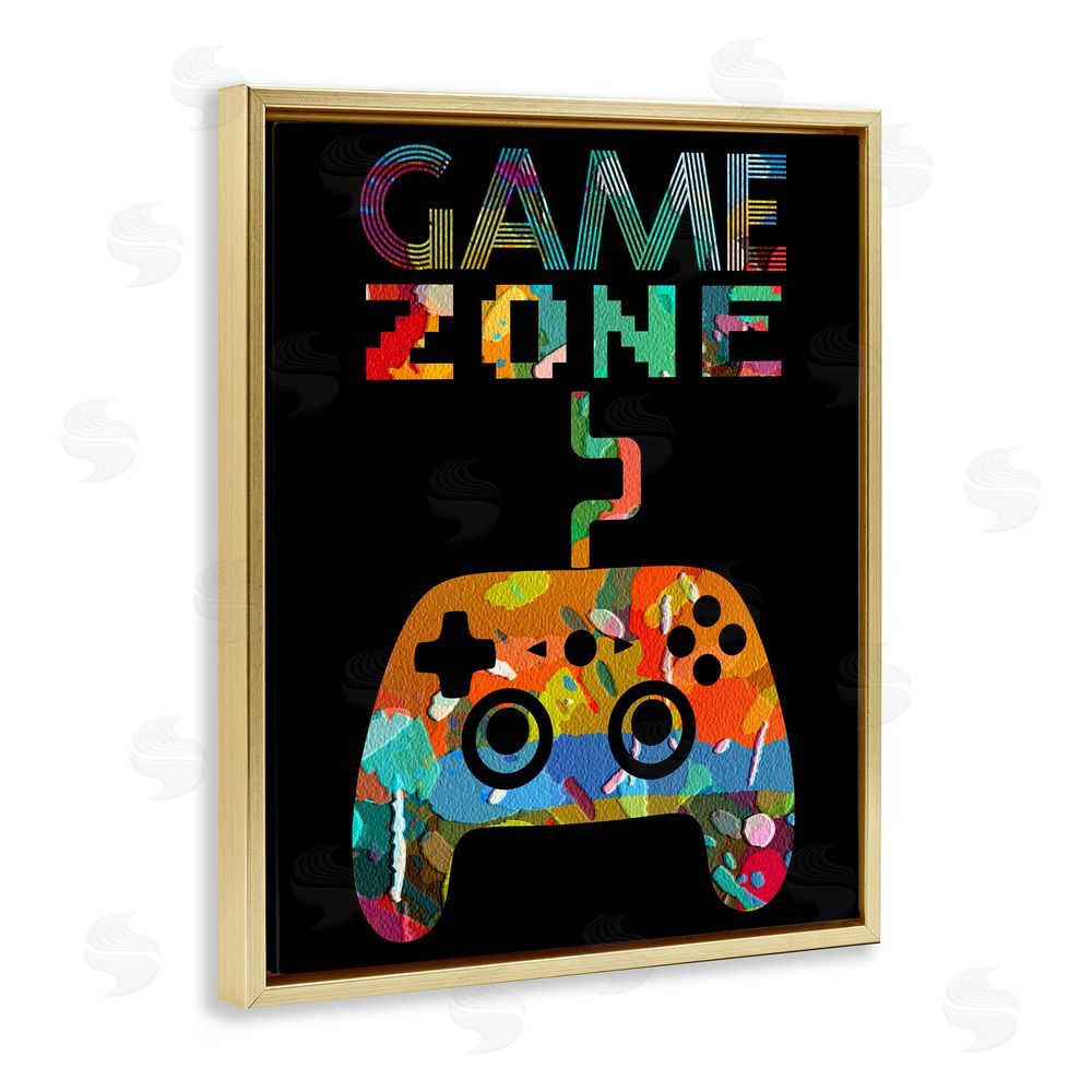 Marcus Prime Collaged Retro Game Zone Gold Floating Frame Canvas Wall Art Print