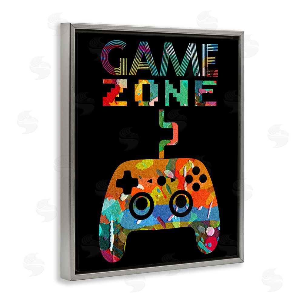 Marcus Prime Collaged Retro Game Zone Gray Floating Frame Canvas Wall Art Print