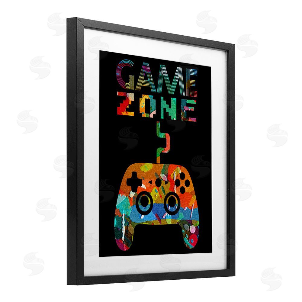 Marcus Prime Collaged Retro Game Zone Black Framed Print Under Glass with White Mat Wall Art