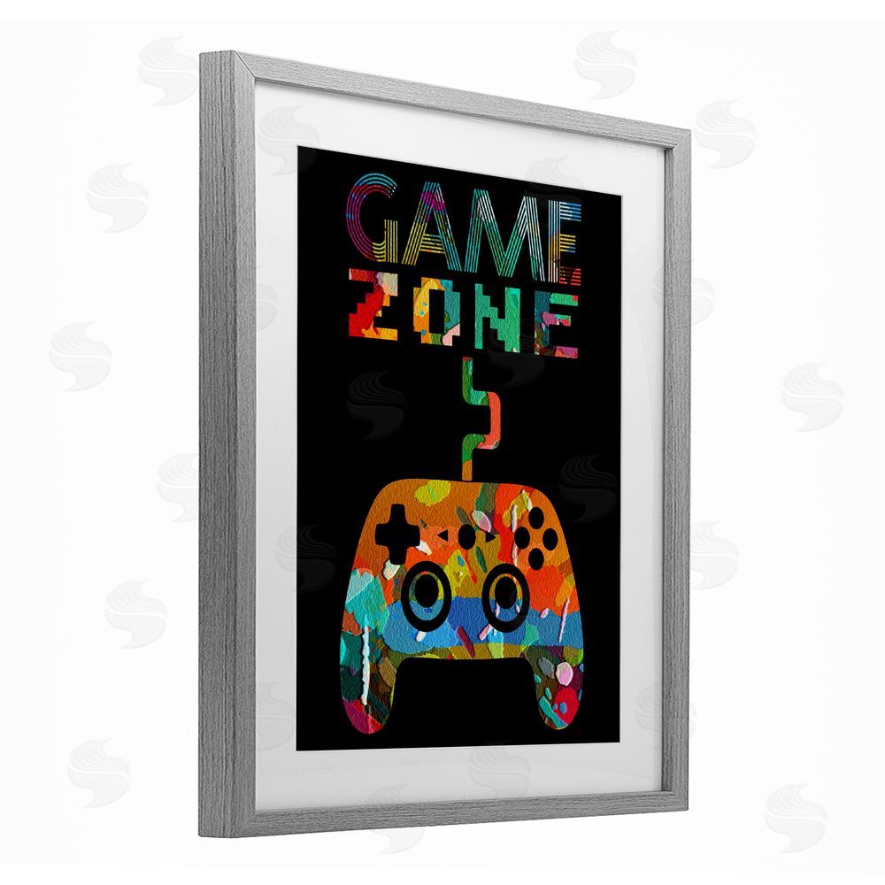 Marcus Prime Collaged Retro Game Zone Gray Framed Print Under Glass with White Mat Wall Art
