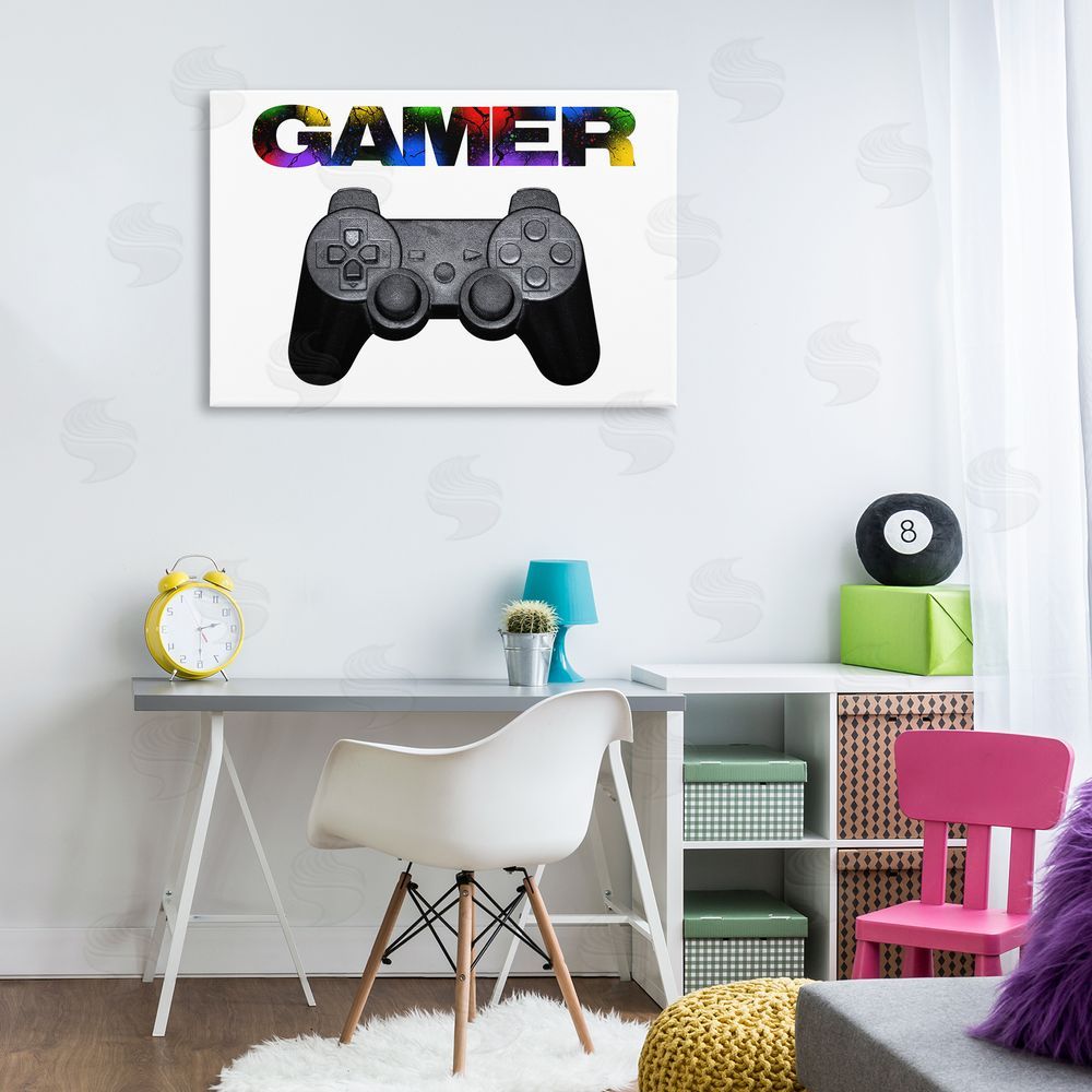Marcus Prime Gamer with Rainbow Splatter Canvas Art on Wall
