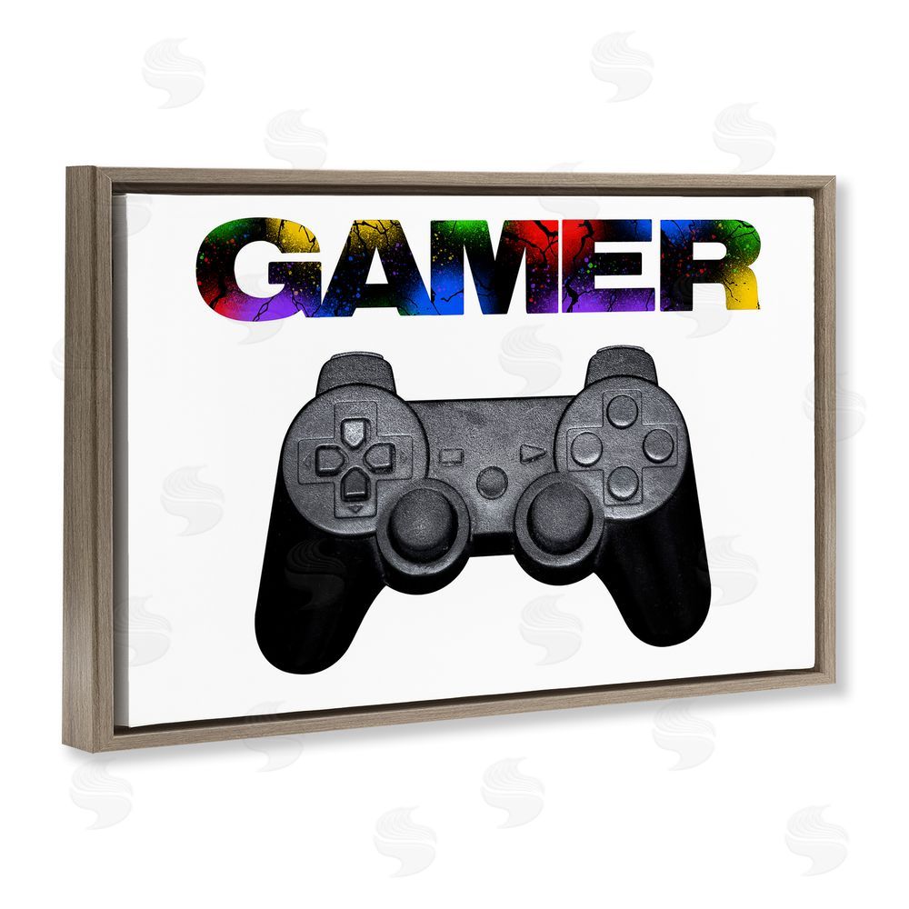 Marcus Prime Gamer with Rainbow Splatter Brown Floating Frame Canvas Wall Art Print