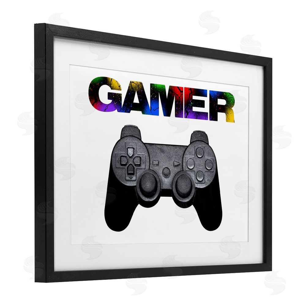 Marcus Prime Gamer with Rainbow Splatter Black Framed Print Under Glass with White Mat Wall Art