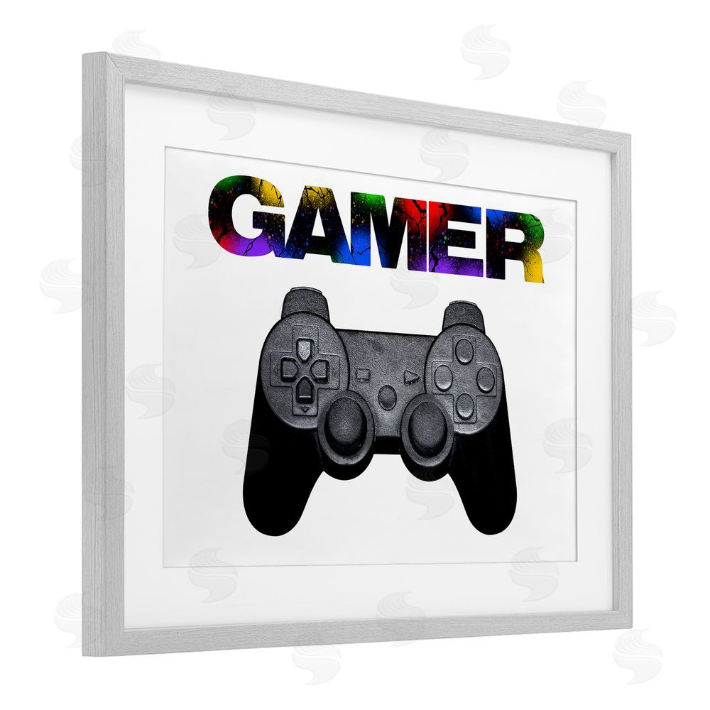 Marcus Prime Gamer with Rainbow Splatter Gray Framed Print Under Glass with White Mat Wall Art