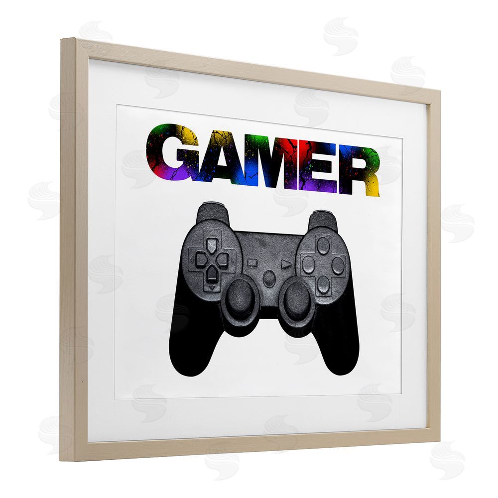 Marcus Prime Gamer with Rainbow Splatter Birch Framed Print Under Glass with White Mat Wall Art
