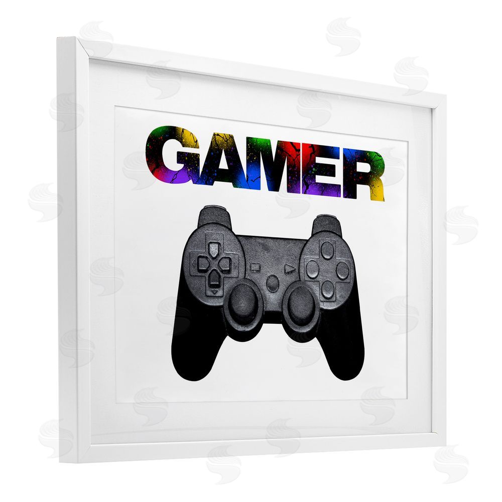 Marcus Prime Gamer with Rainbow Splatter White Framed Print Under Glass with Mat Wall Art