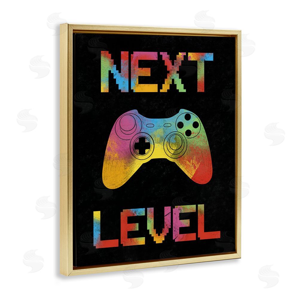 Marcus Prime Next Level Rainbow Splatter Gold Floating Frame Canvas Wall Art Print