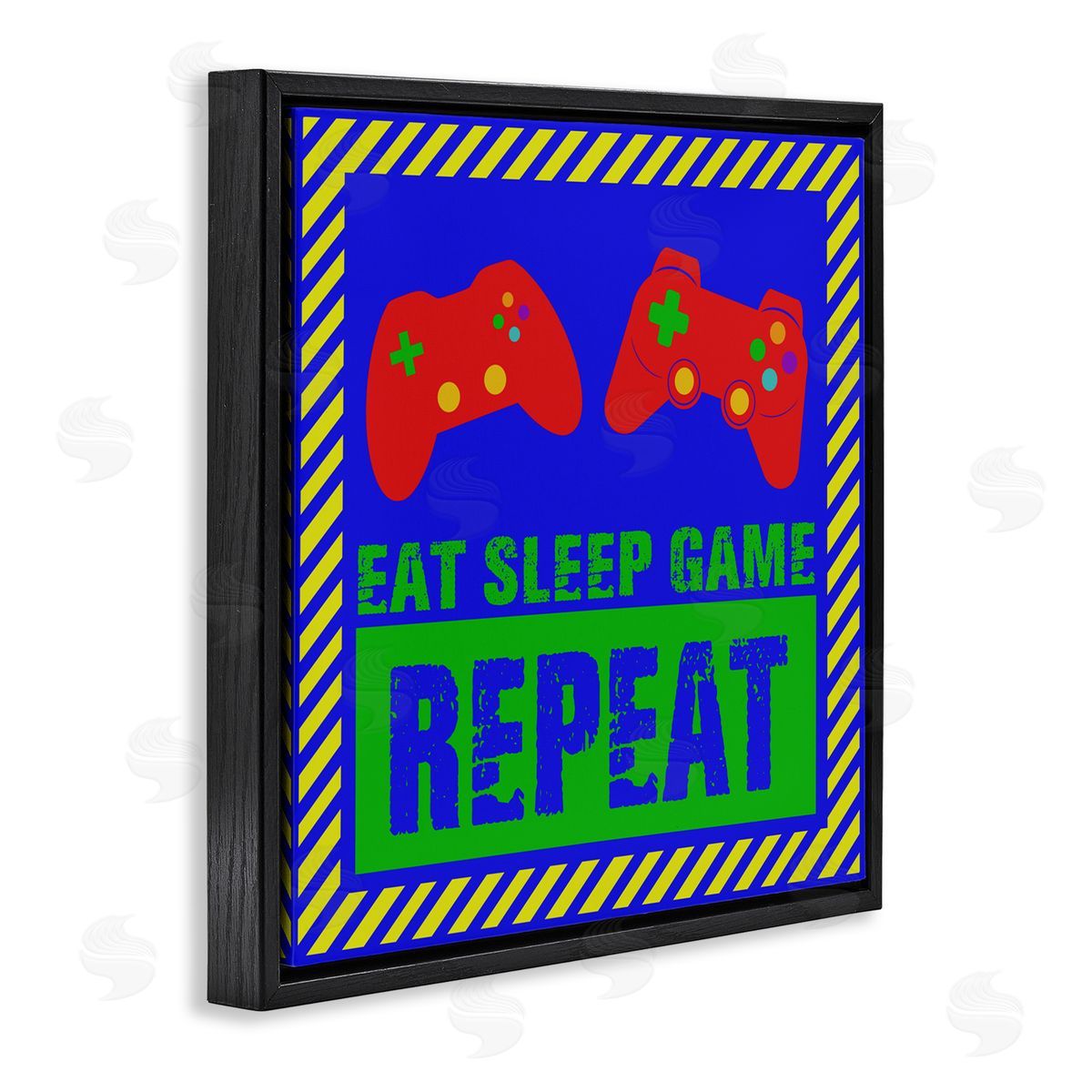 Marcus Prime Vibrant Eat Sleep Game Repeat Black Floating Frame Canvas Wall Art Print