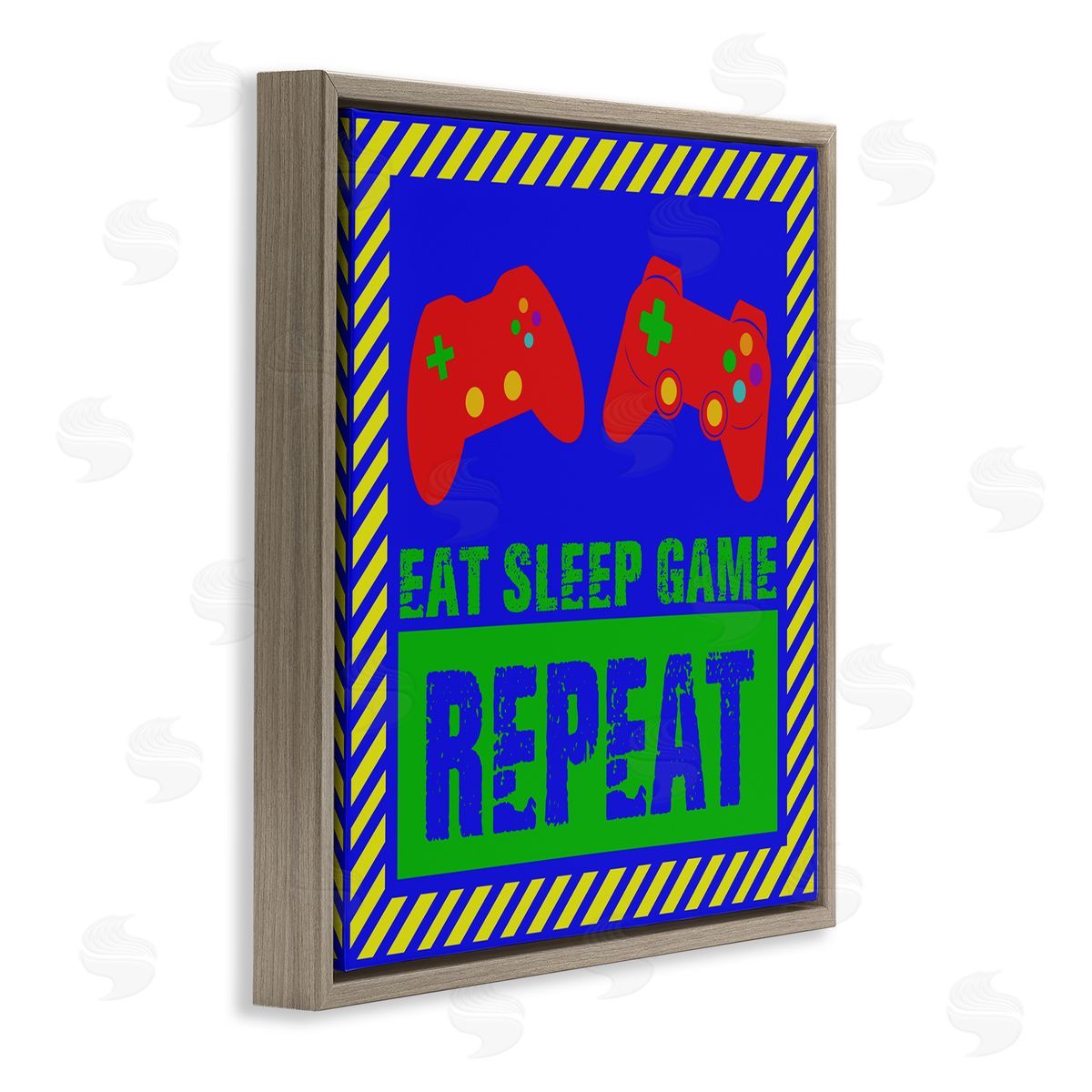Marcus Prime Vibrant Eat Sleep Game Repeat Brown Floating Frame Canvas Wall Art Print