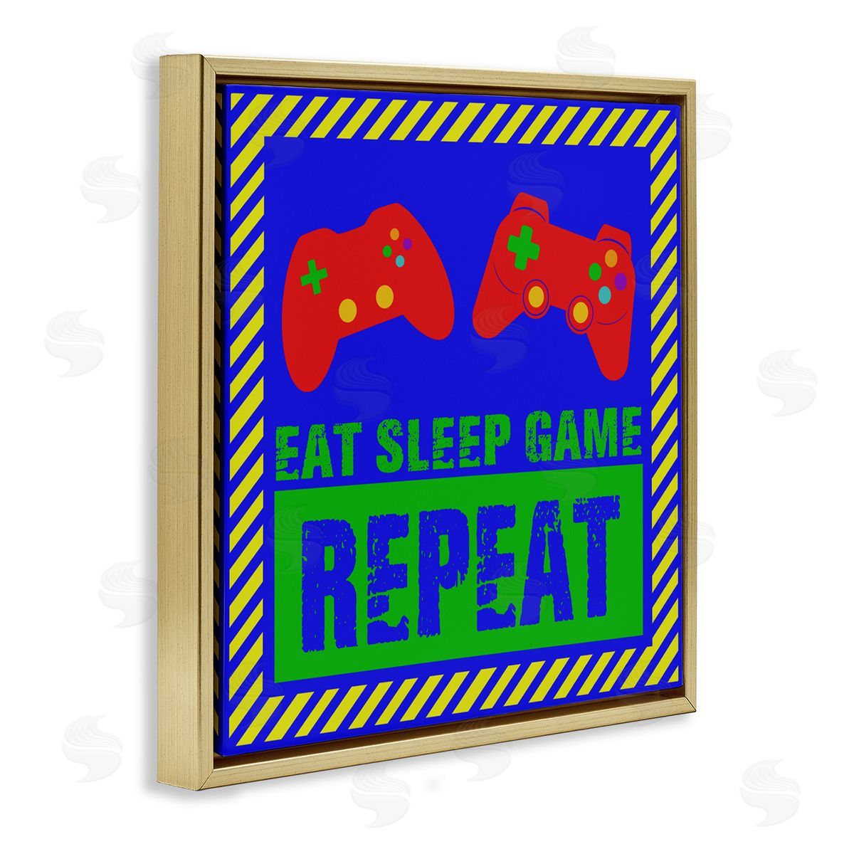 Marcus Prime Vibrant Eat Sleep Game Repeat Gold Floating Frame Canvas Wall Art Print