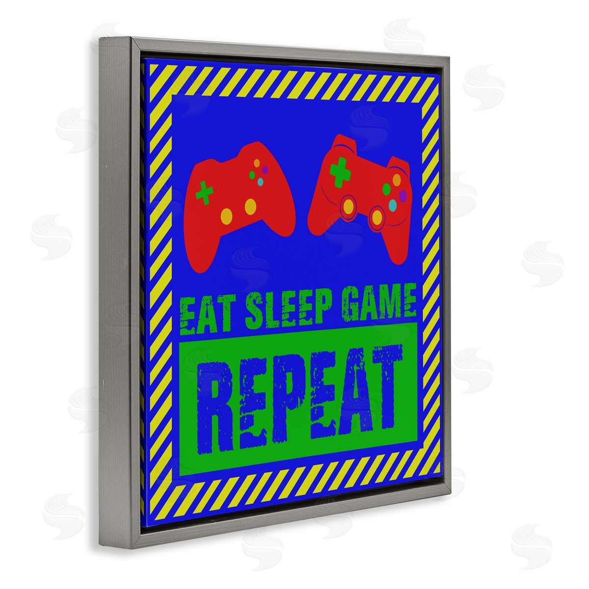 Marcus Prime Vibrant Eat Sleep Game Repeat Gray Floating Frame Canvas Wall Art Print