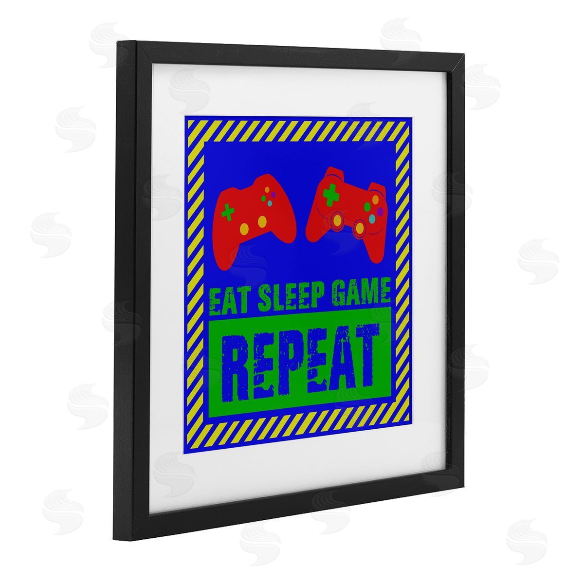 Marcus Prime Vibrant Eat Sleep Game Repeat Black Framed Print Under Glass with White Mat Wall Art