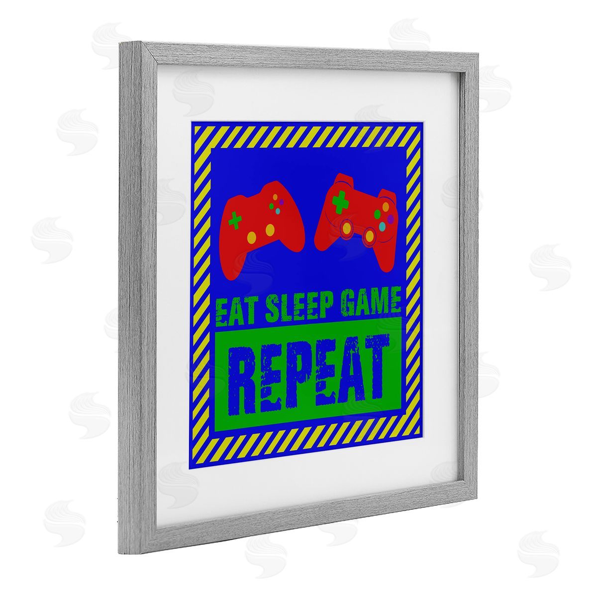 Marcus Prime Vibrant Eat Sleep Game Repeat Gray Framed Print Under Glass with White Mat Wall Art