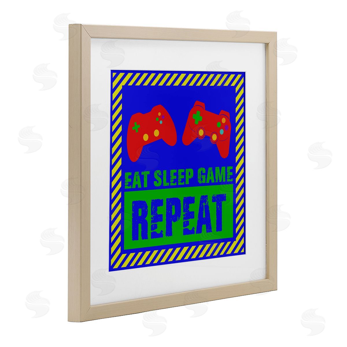Marcus Prime Vibrant Eat Sleep Game Repeat Birch Framed Print Under Glass with White Mat Wall Art