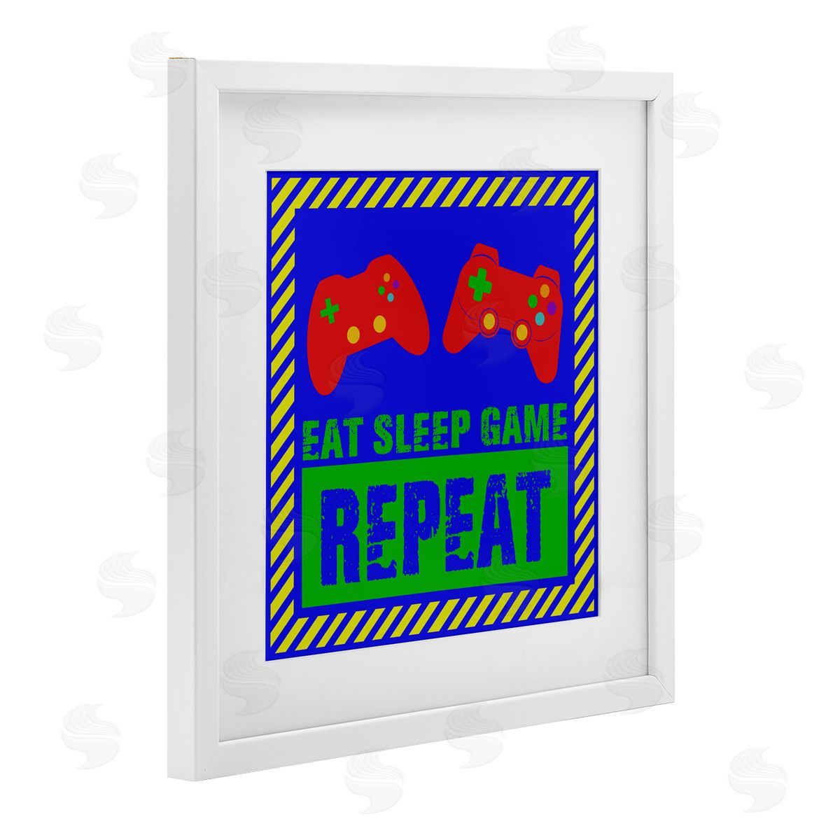 Marcus Prime Vibrant Eat Sleep Game Repeat White Framed Print Under Glass with Mat Wall Art