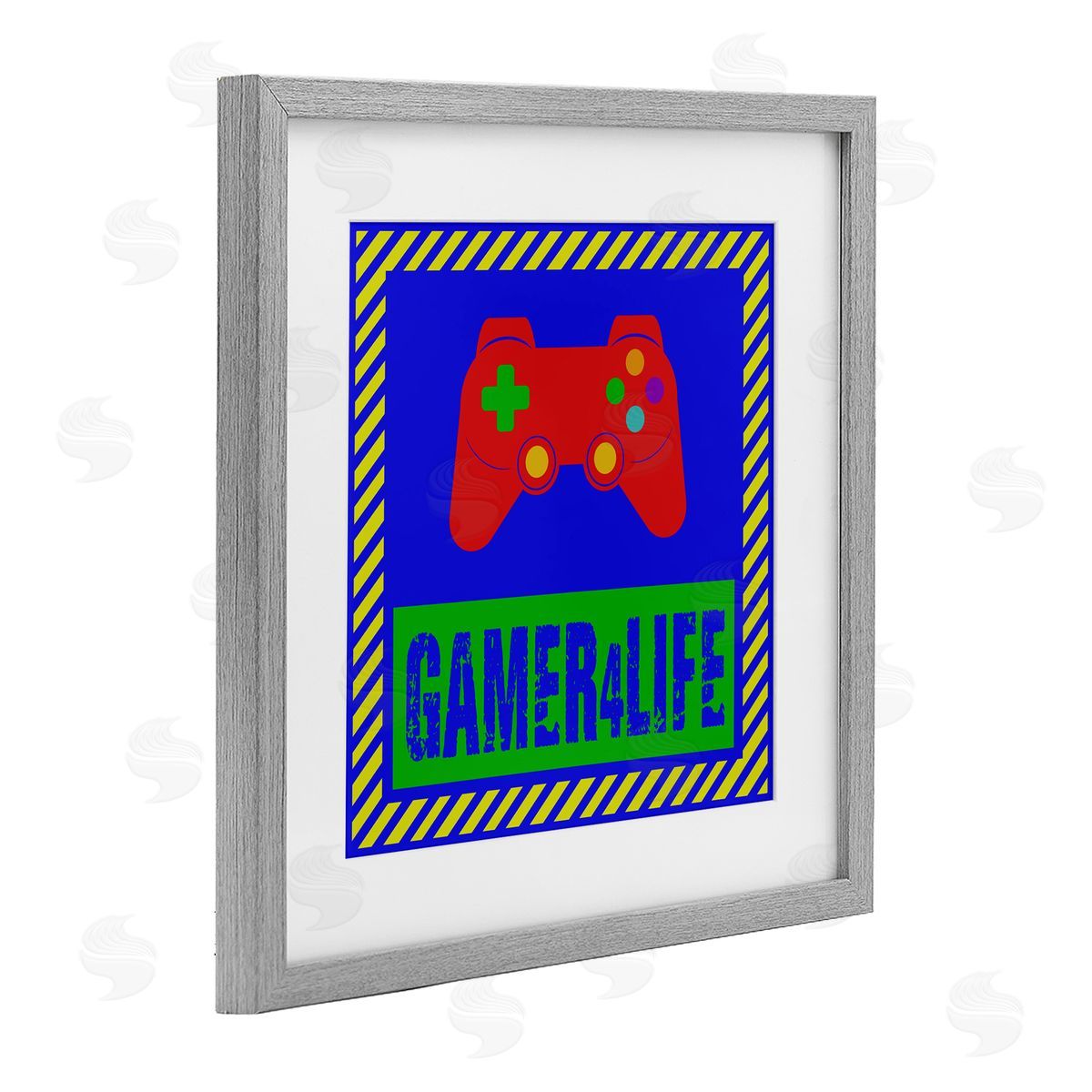 Marcus Prime Gamer 4 Life  Gray Framed Print Under Glass with White Mat Wall Art