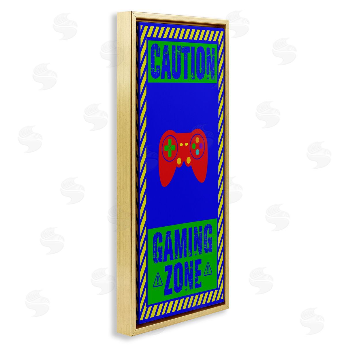 Marcus Prime Vibrant Caution Gaming Zone Gold Floating Frame Canvas Wall Art Print