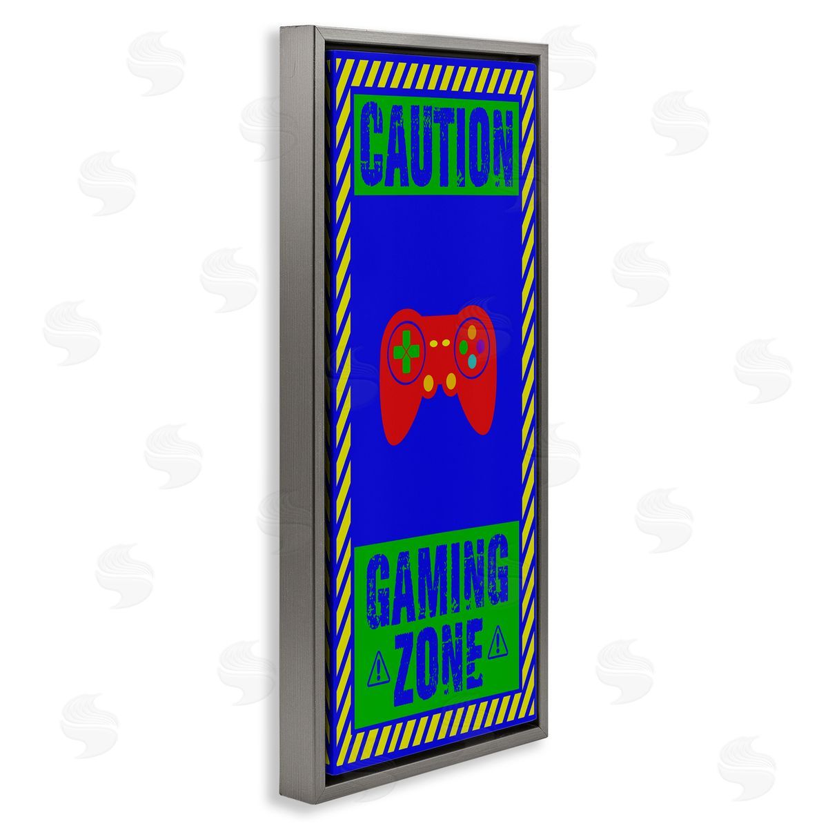 Marcus Prime Vibrant Caution Gaming Zone Gray Floating Frame Canvas Wall Art Print