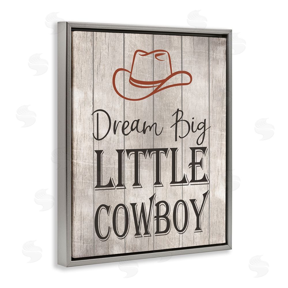 Christine Simpson Art Dream Big Little Cowboy Gray Floating Frame Canvas Wall Art Print