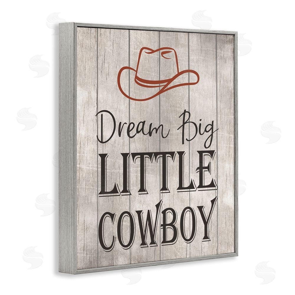 Christine Simpson Art Dream Big Little Cowboy Gray Framed Giclee Wall Art Print