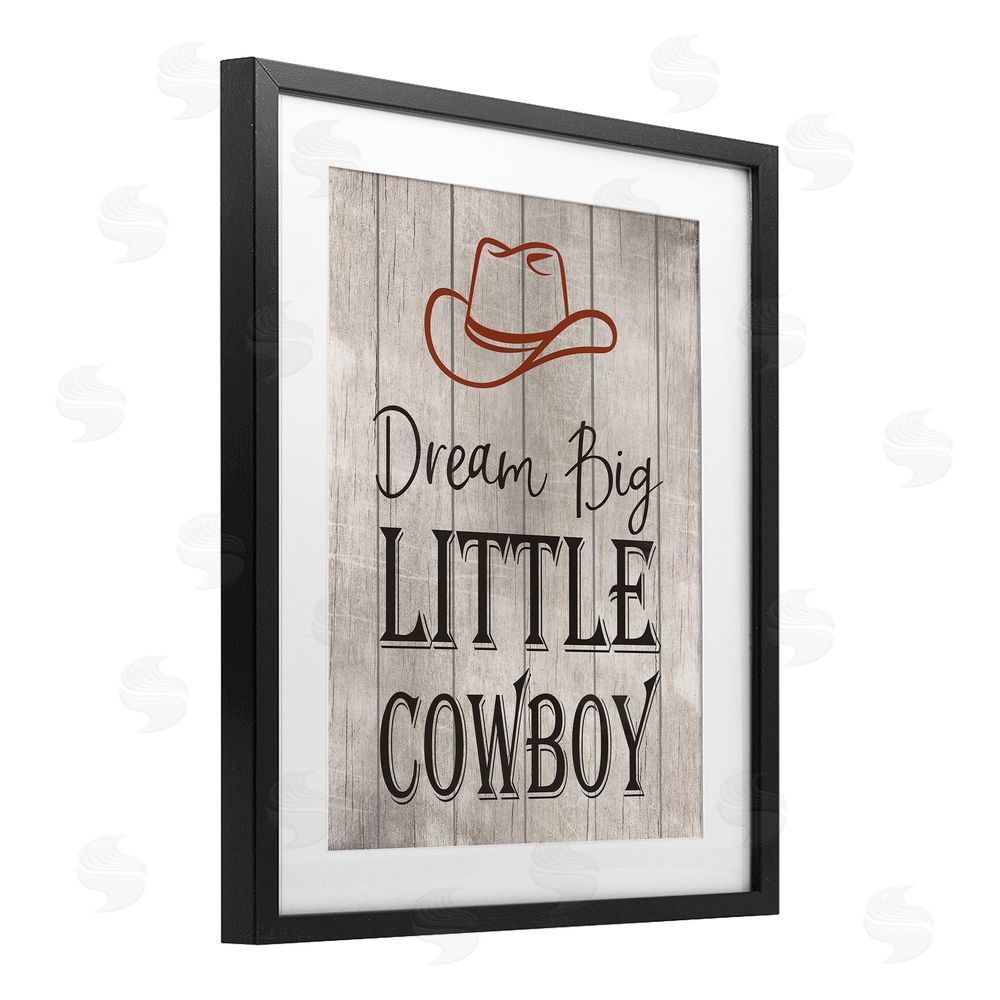 Christine Simpson Art Dream Big Little Cowboy Black Framed Print Under Glass with White Mat Wall Art