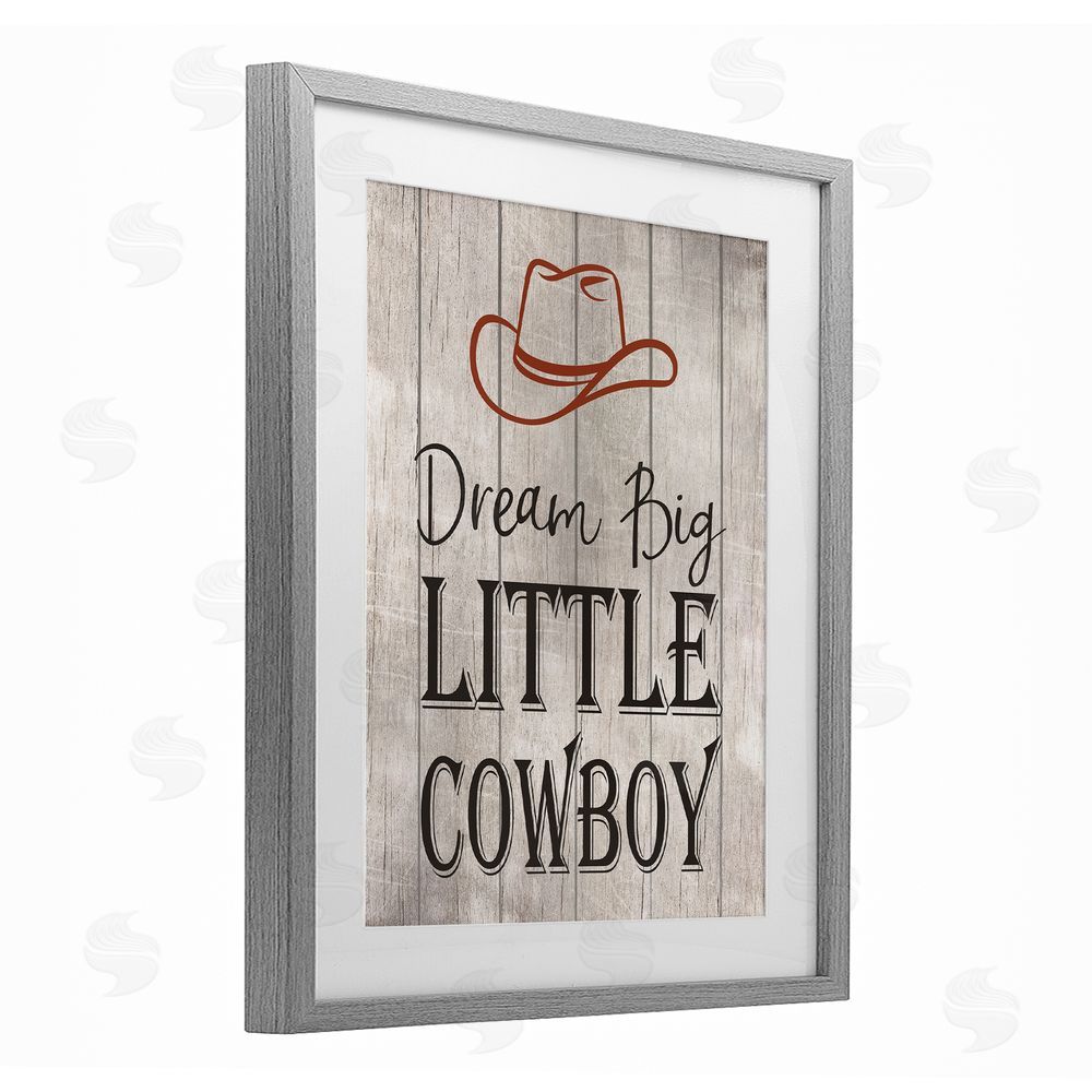 Christine Simpson Art Dream Big Little Cowboy Gray Framed Print Under Glass with White Mat Wall Art