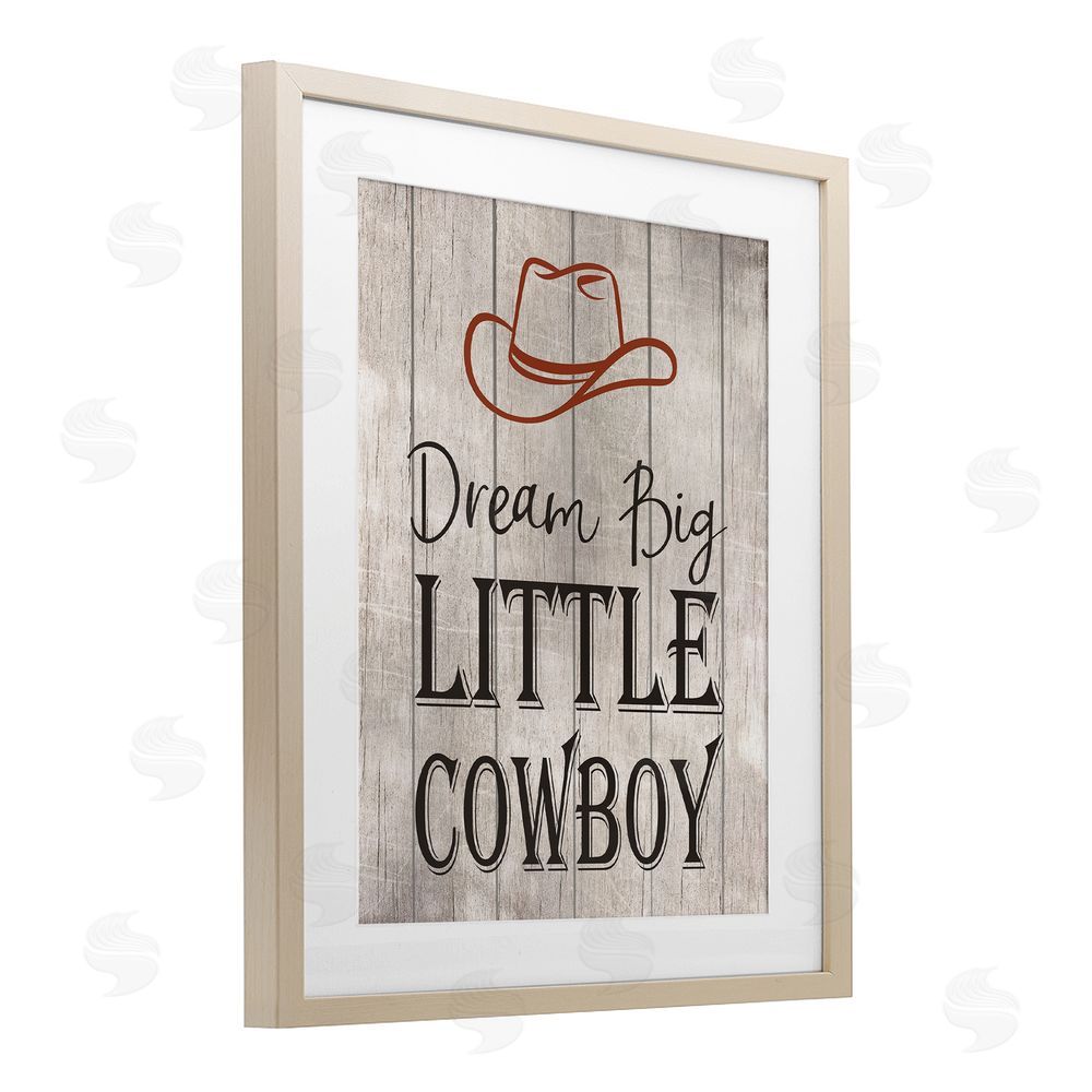 Christine Simpson Art Dream Big Little Cowboy Birch Framed Print Under Glass with White Mat Wall Art