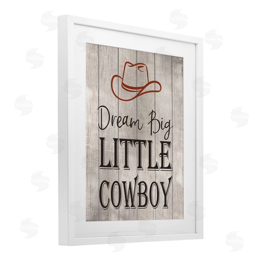 Christine Simpson Art Dream Big Little Cowboy White Framed Print Under Glass with Mat Wall Art