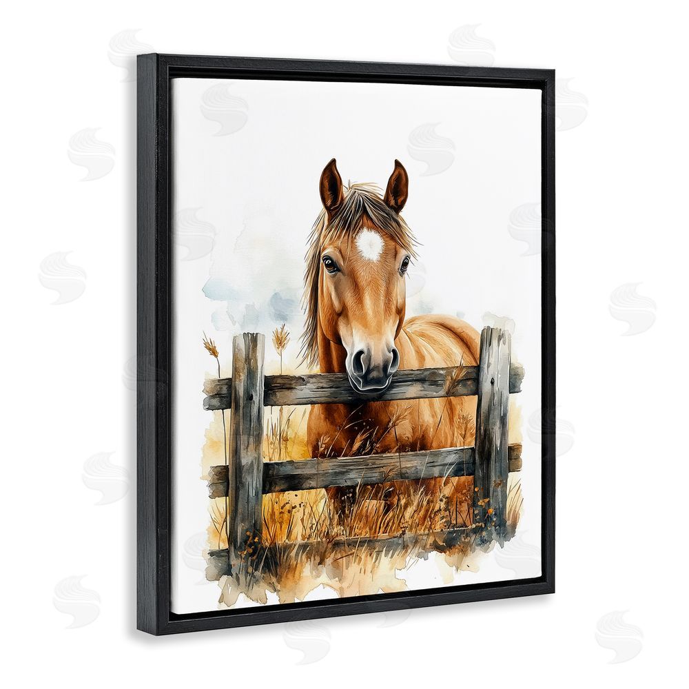 Christine Simpson Art Cowboy's Horse & Fence Black Floating Frame Canvas Wall Art Print