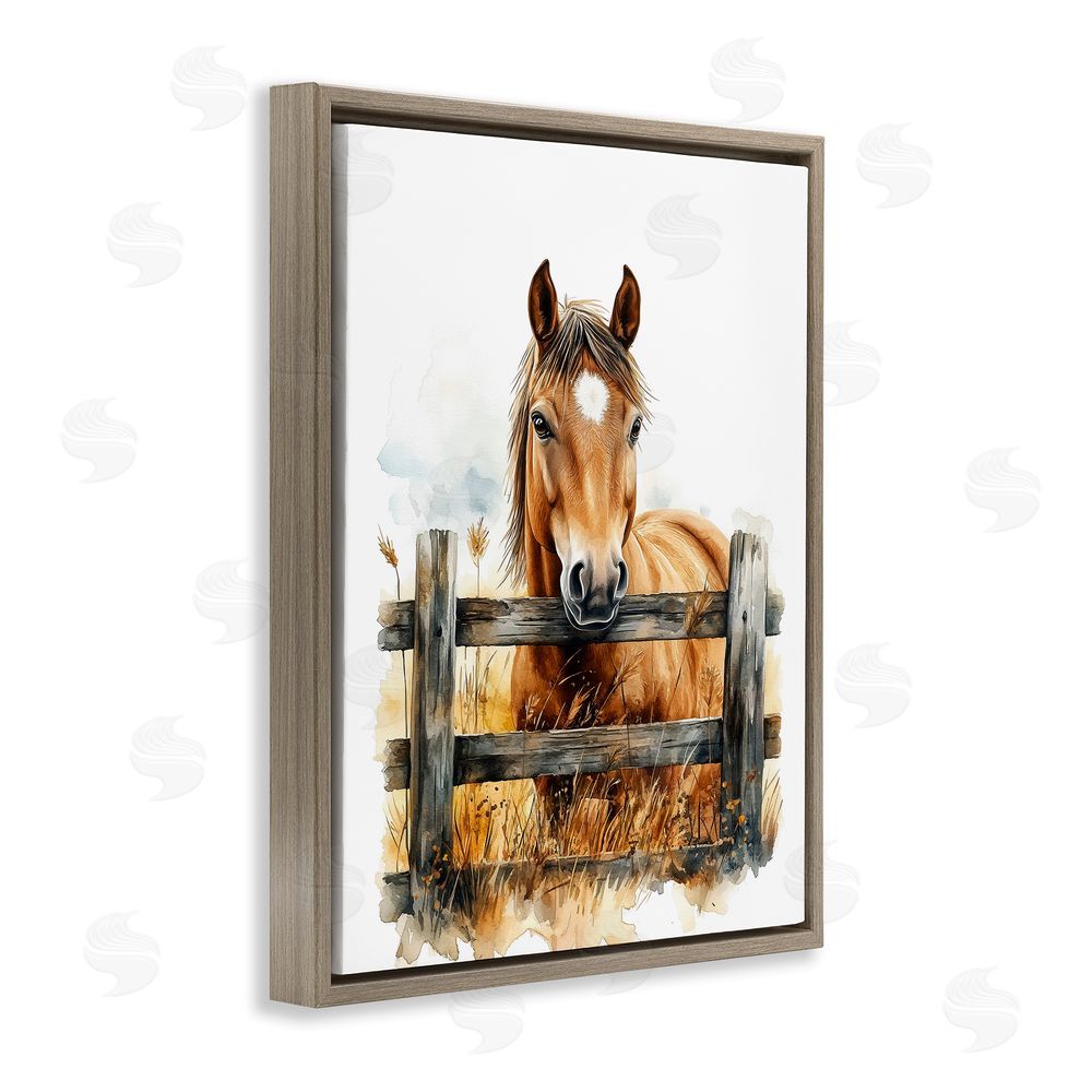 Christine Simpson Art Cowboy's Horse & Fence Brown Floating Frame Canvas Wall Art Print