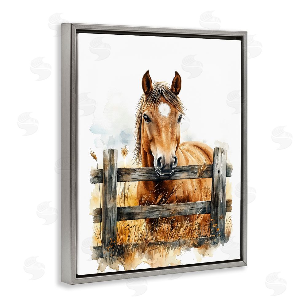 Christine Simpson Art Cowboy's Horse & Fence Gray Floating Frame Canvas Wall Art Print