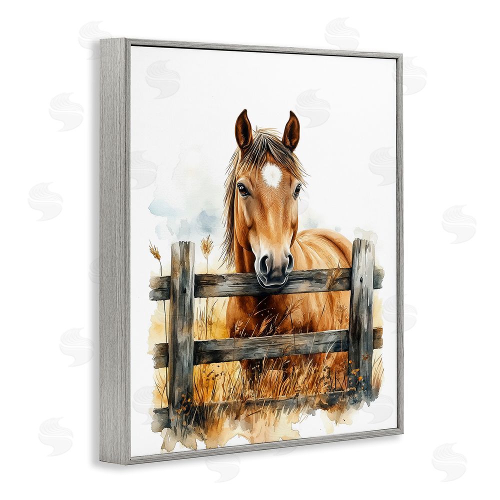 Christine Simpson Art Cowboy's Horse & Fence Gray Framed Giclee Wall Art Print