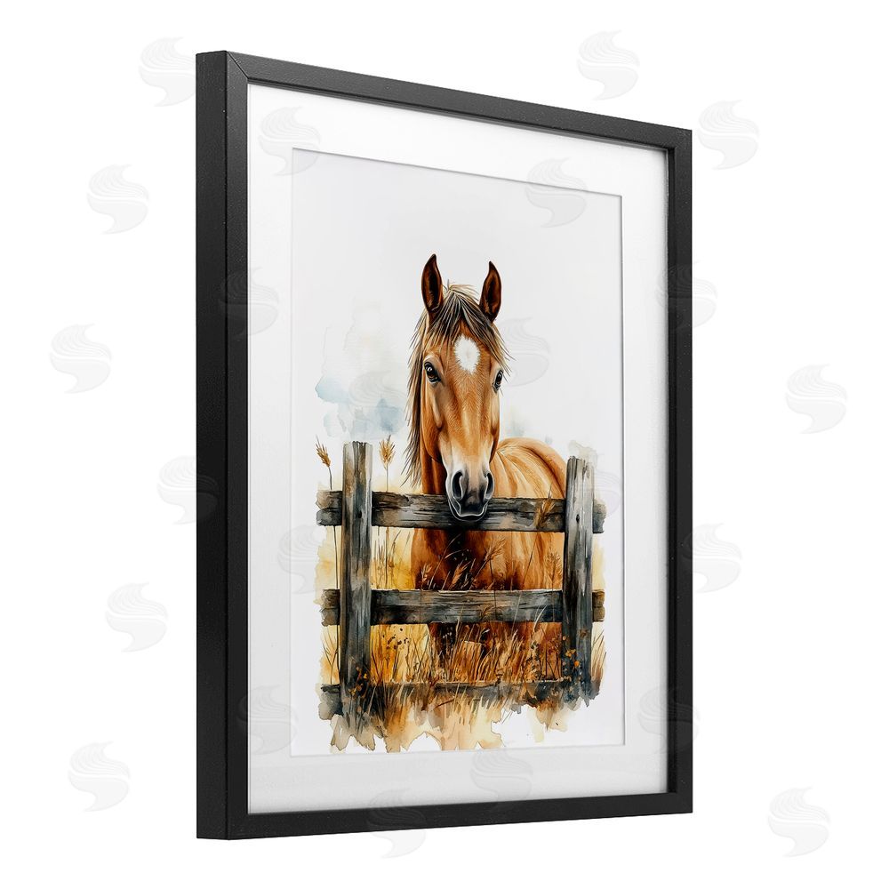 Christine Simpson Art Cowboy's Horse & Fence Black Framed Print Under Glass with White Mat Wall Art