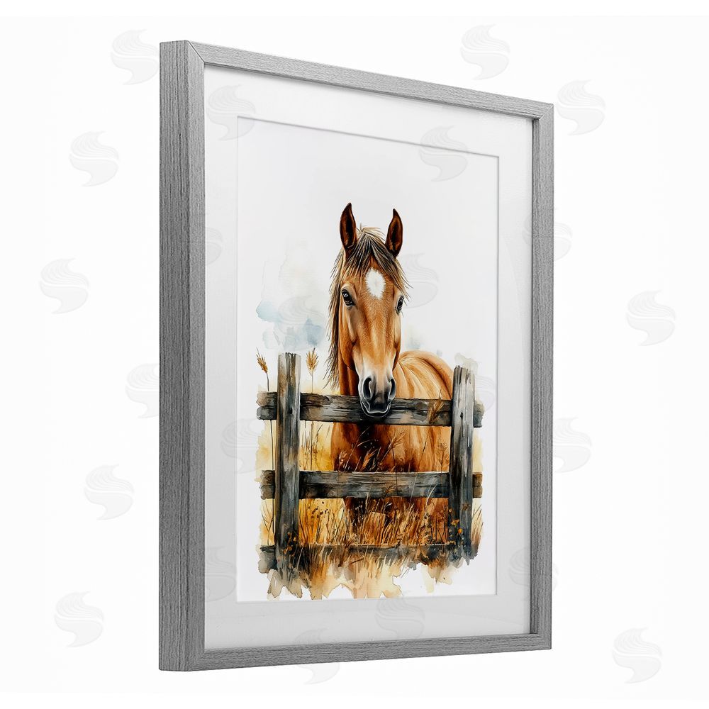 Christine Simpson Art Cowboy's Horse & Fence Gray Framed Print Under Glass with White Mat Wall Art
