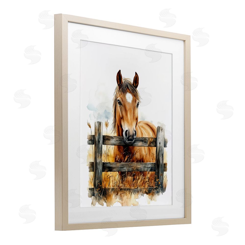 Christine Simpson Art Cowboy's Horse & Fence Birch Framed Print Under Glass with White Mat Wall Art