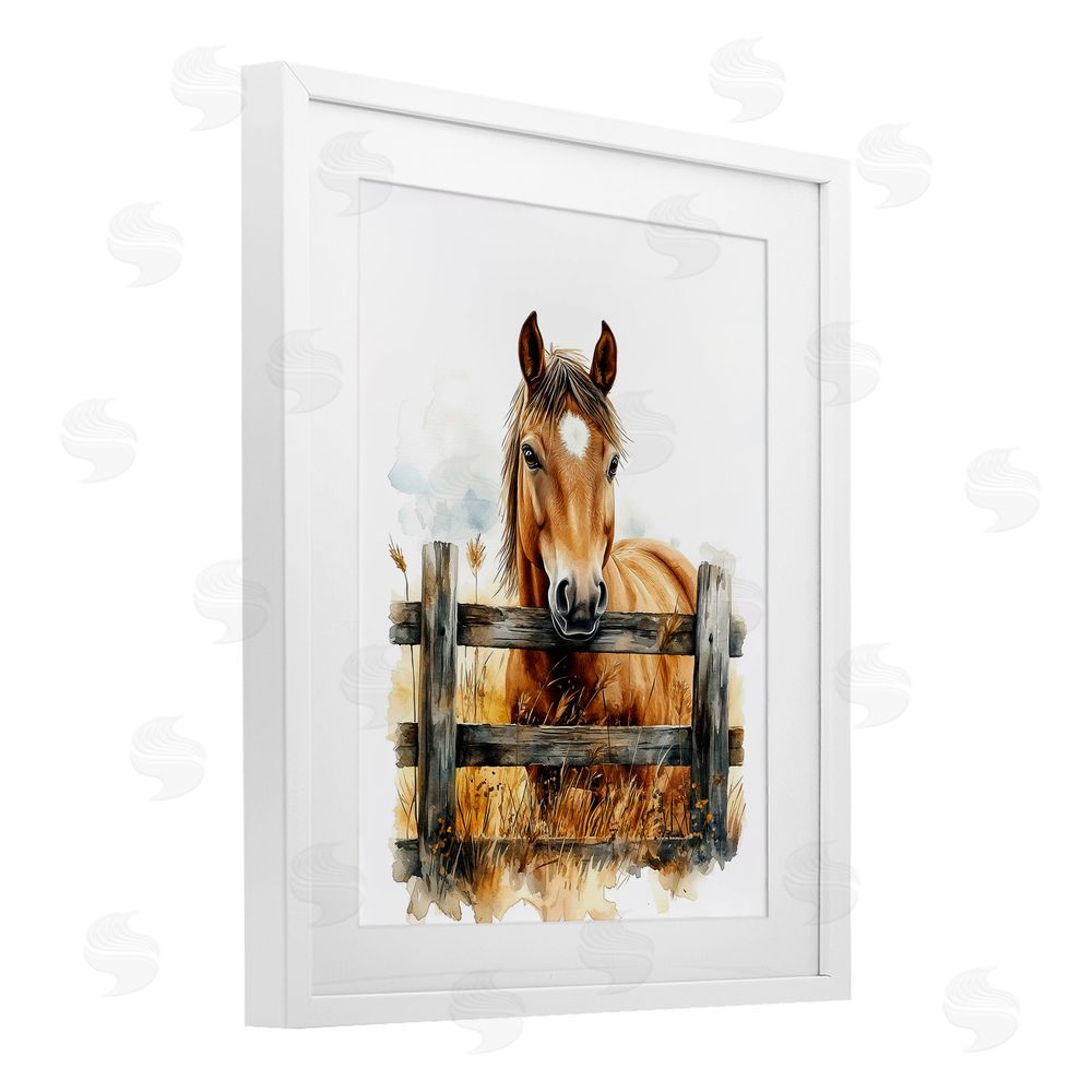 Christine Simpson Art Cowboy's Horse & Fence White Framed Print Under Glass with Mat Wall Art