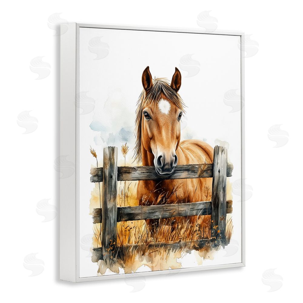 Christine Simpson Art Cowboy's Horse & Fence White Framed Giclee Wall Art Print