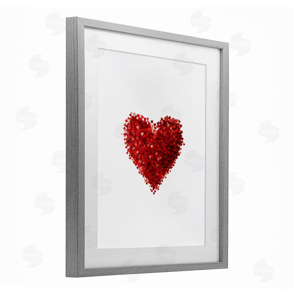 Christine Simpson Art Cluster of Hearts Shape Gray Framed Print Under Glass with White Mat Wall Art