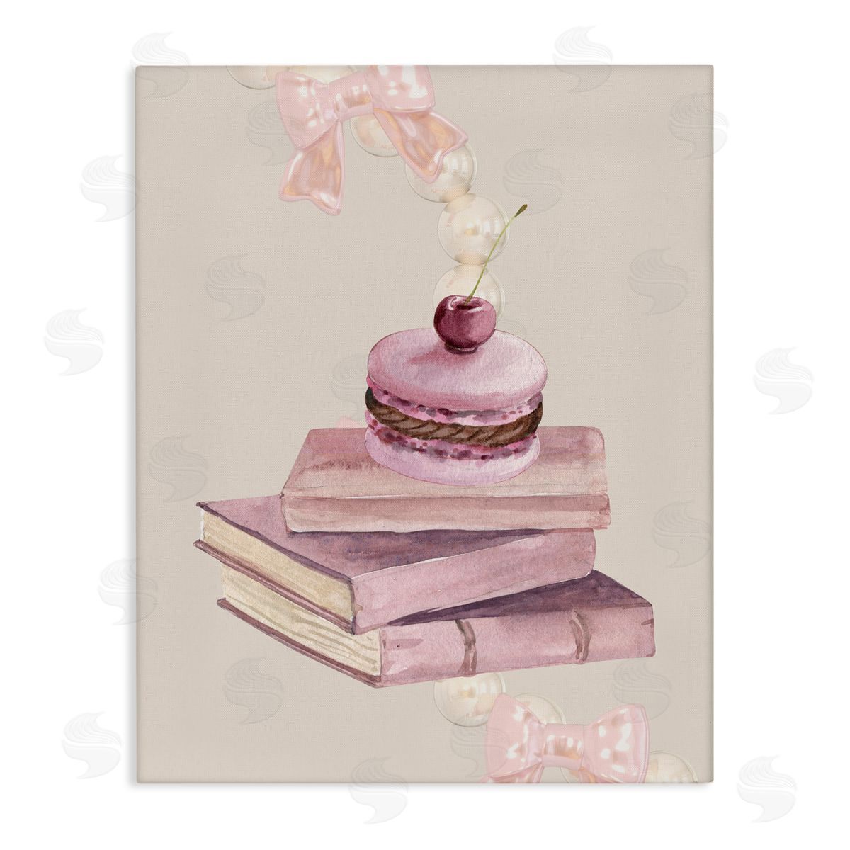 Jesse Keith Cherry Macaron on Book Stack Canvas Wall Art Print