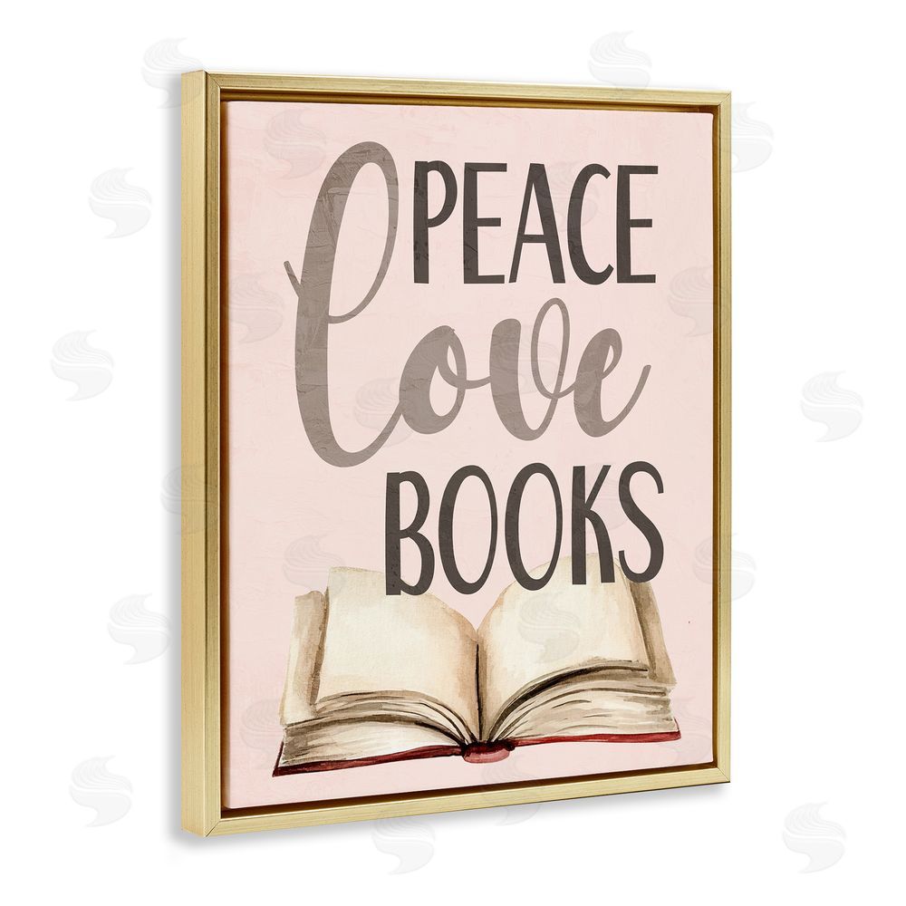 Kim Allen Peace Love Books Gold Floating Frame Canvas Wall Art Print