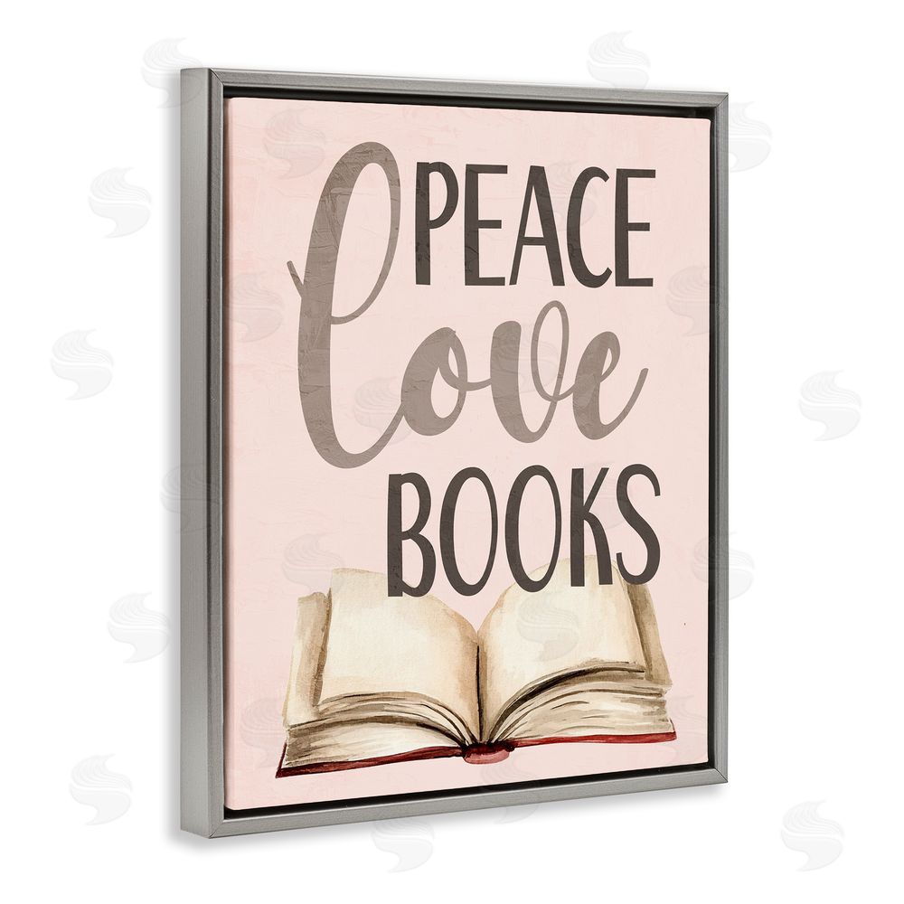Kim Allen Peace Love Books Gray Floating Frame Canvas Wall Art Print